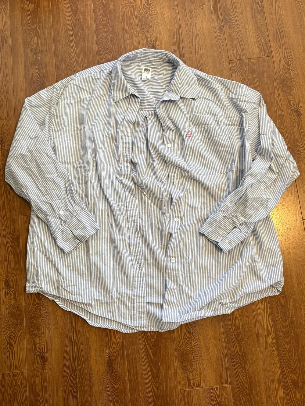 BDG Light Blue and White Striped Button-Up Shirt